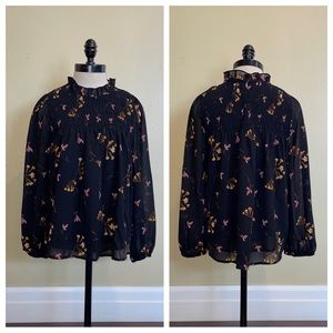 Madewell Georgette Ruffle-Collar Smocked Top in Falling Freesias Size Medium